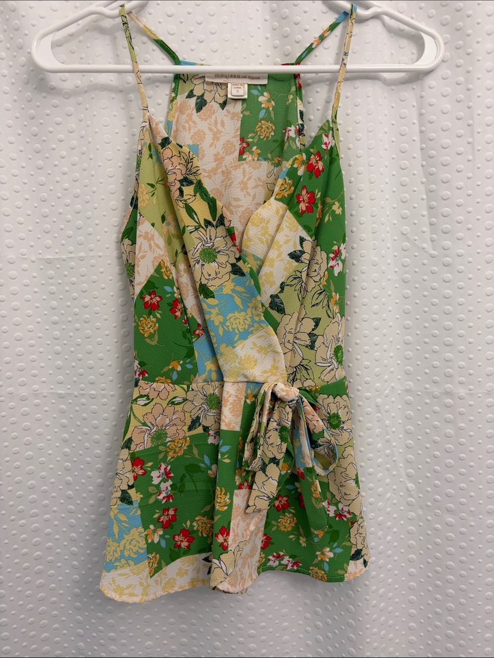 Monteau Green Floral Patchwork Wrap Dress with Tie